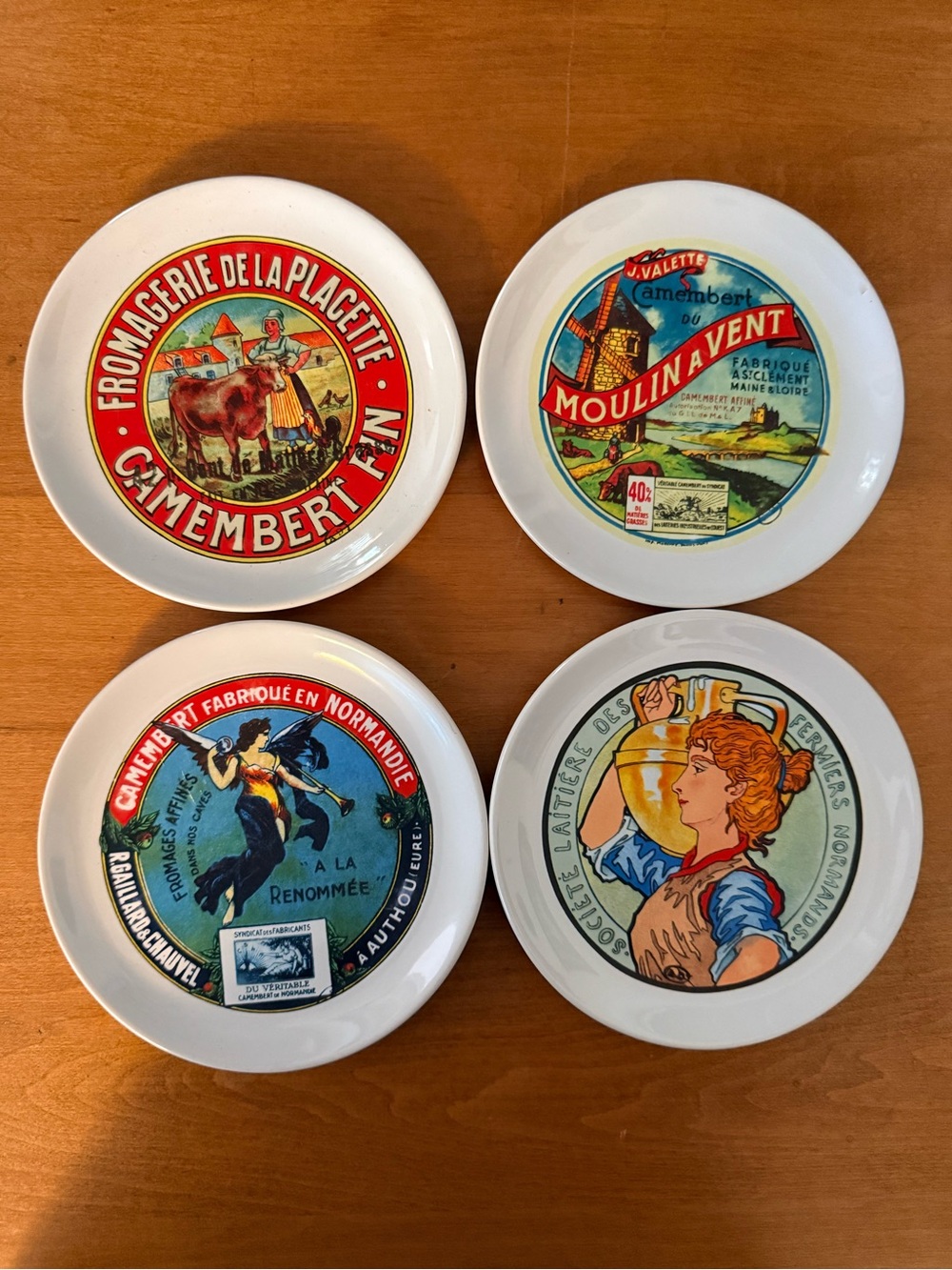 Vintage French Camembert Decorative Plates - Multicolor Set of 4
